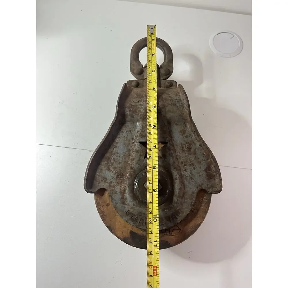 Vintage STARLINE Metal Wood Industrial Barn Hay Rope Antique Pulley Steampunk